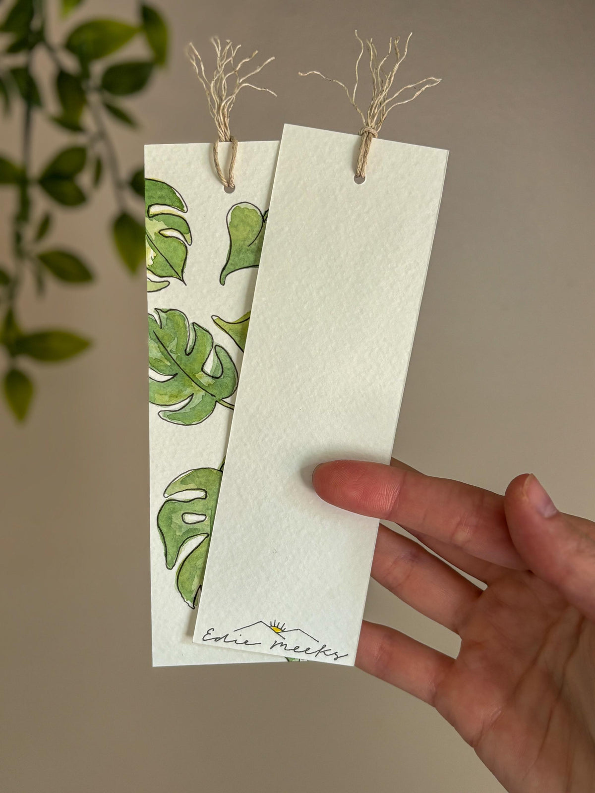 Hand-Painted Monstera Watercolor Bookmark with Tassel