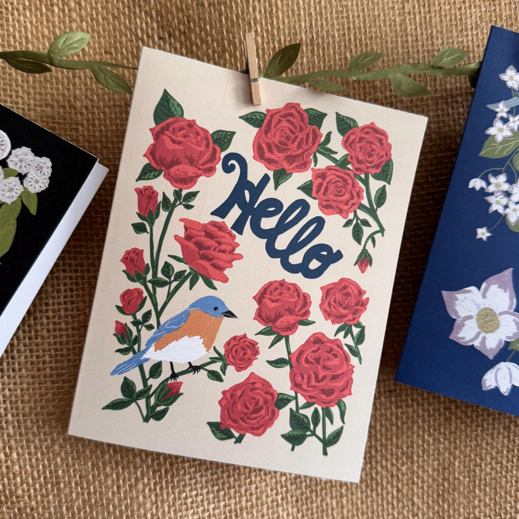 New York State Flower & Bird Greeting Card — Classic · Rose & Eastern Bluebird