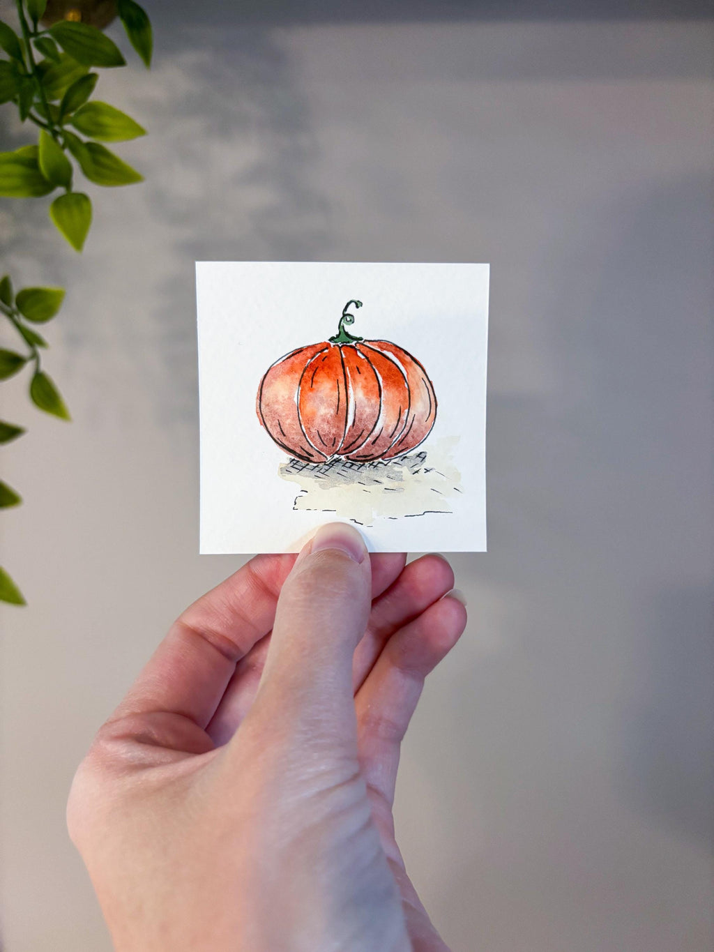 Miniature Watercolor Pumpkin Painting with Easel: Fall Decor