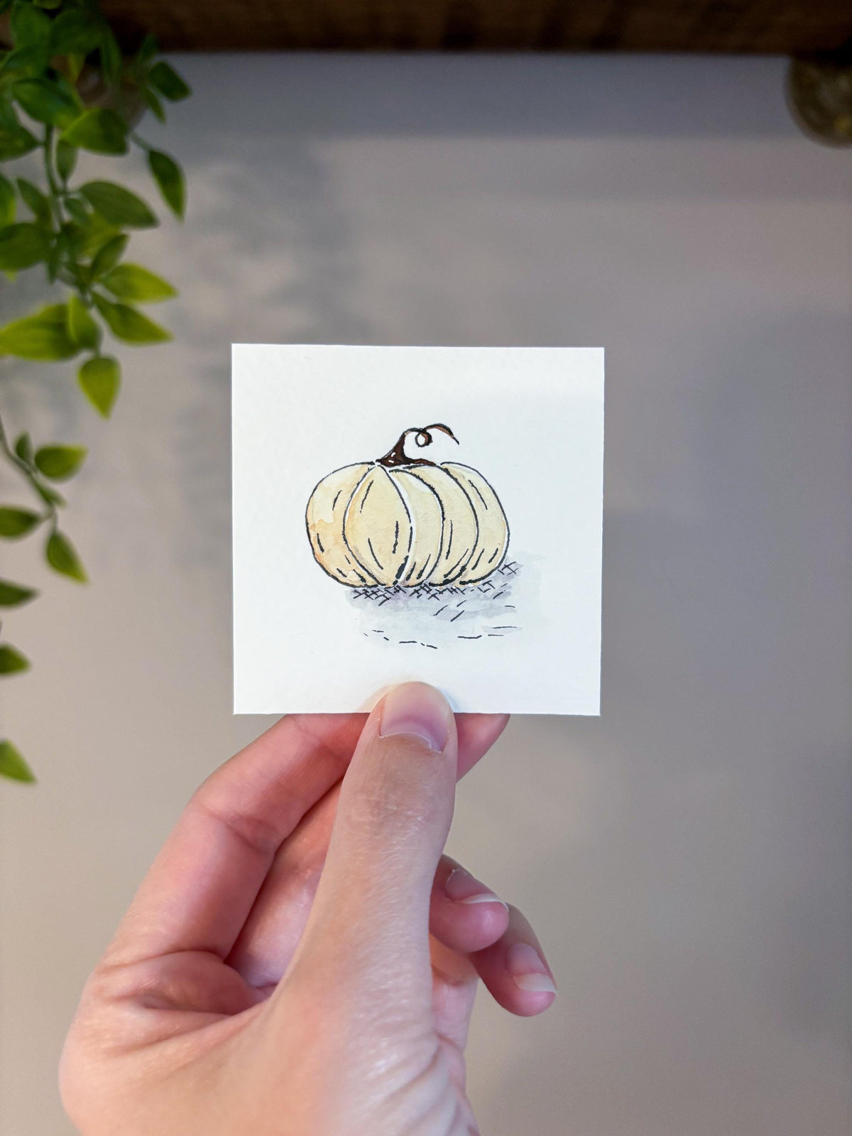 Miniature Watercolor Pumpkin Painting with Easel — Fall Decor