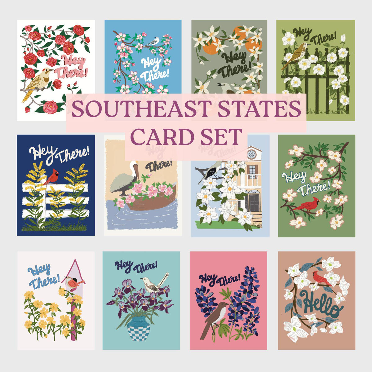 Southeast States Flower & Bird Card Collection — 12-Card Set