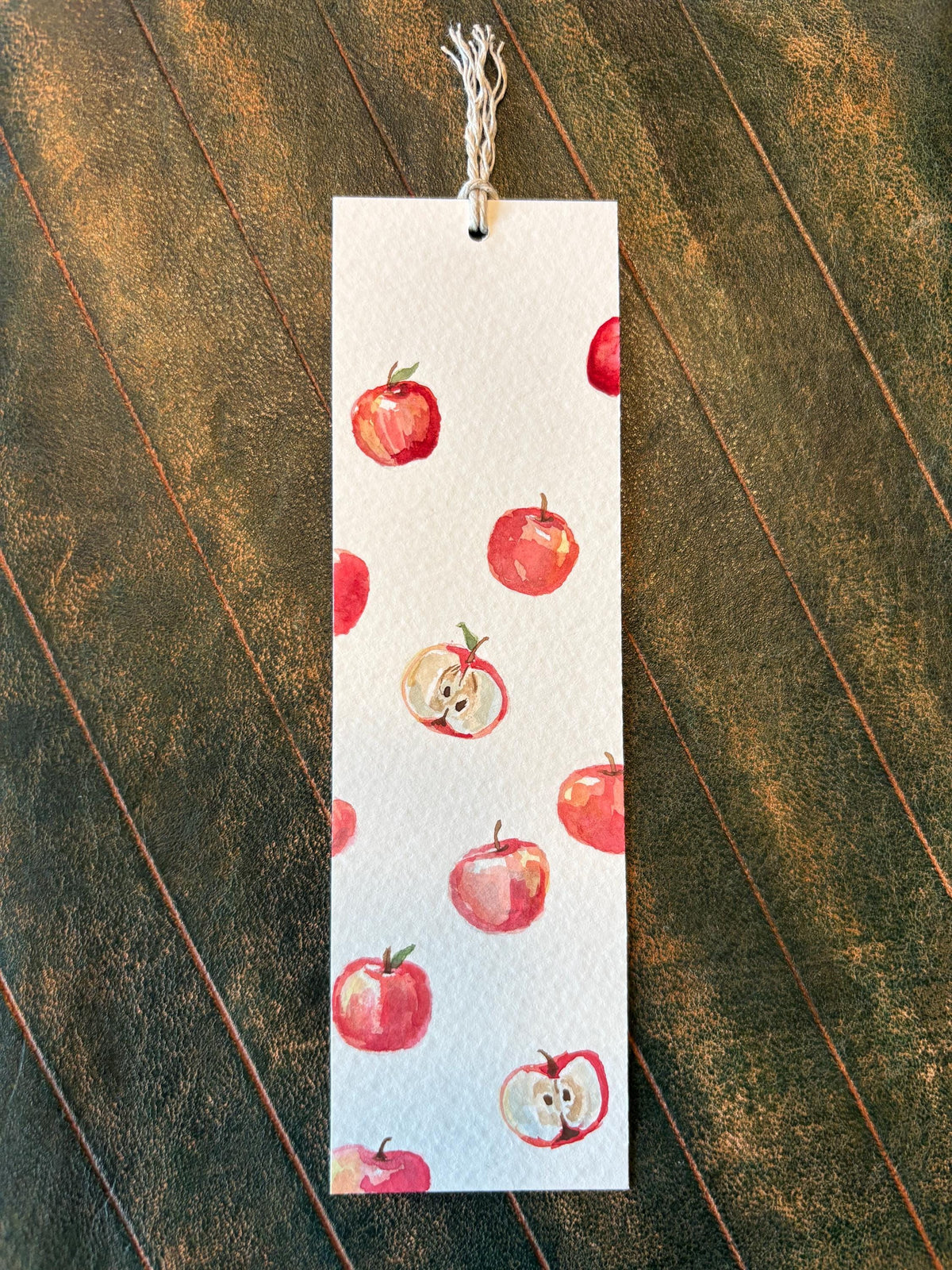 Hand-Painted Apple Watercolor Bookmark with Tassel