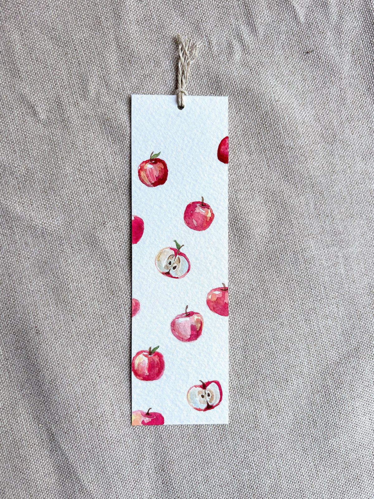 Hand-Painted Apple Watercolor Bookmark with Tassel