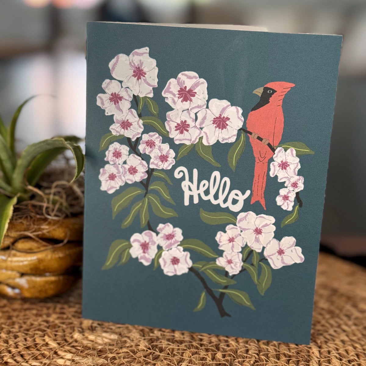 West Virginia State Flower & Bird Greeting Card — Cozy Cottage · Rhododendron & Northern Cardinal