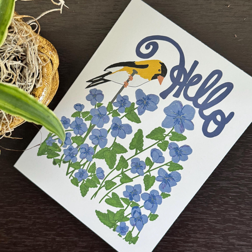 New Jersey Violet and Goldfinch Blank Greeting Cards