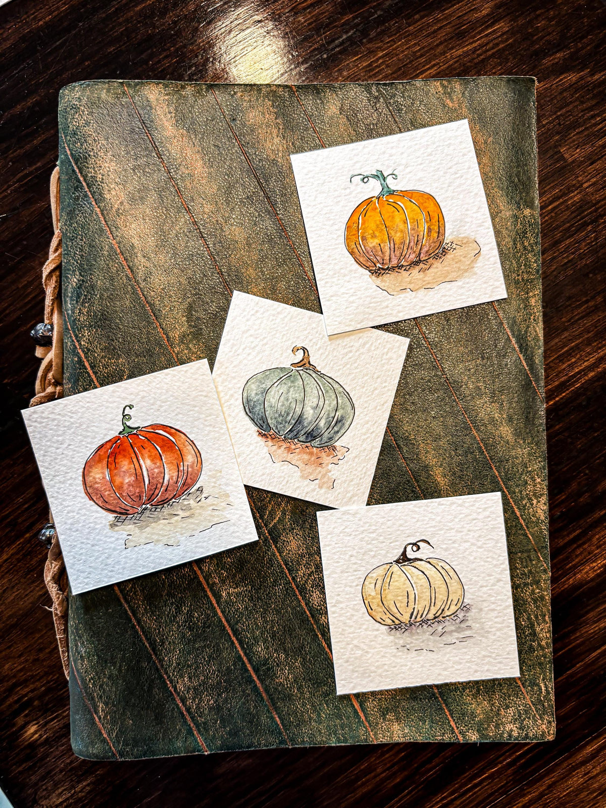 Miniature Watercolor Pumpkin Painting with Easel — Fall Decor