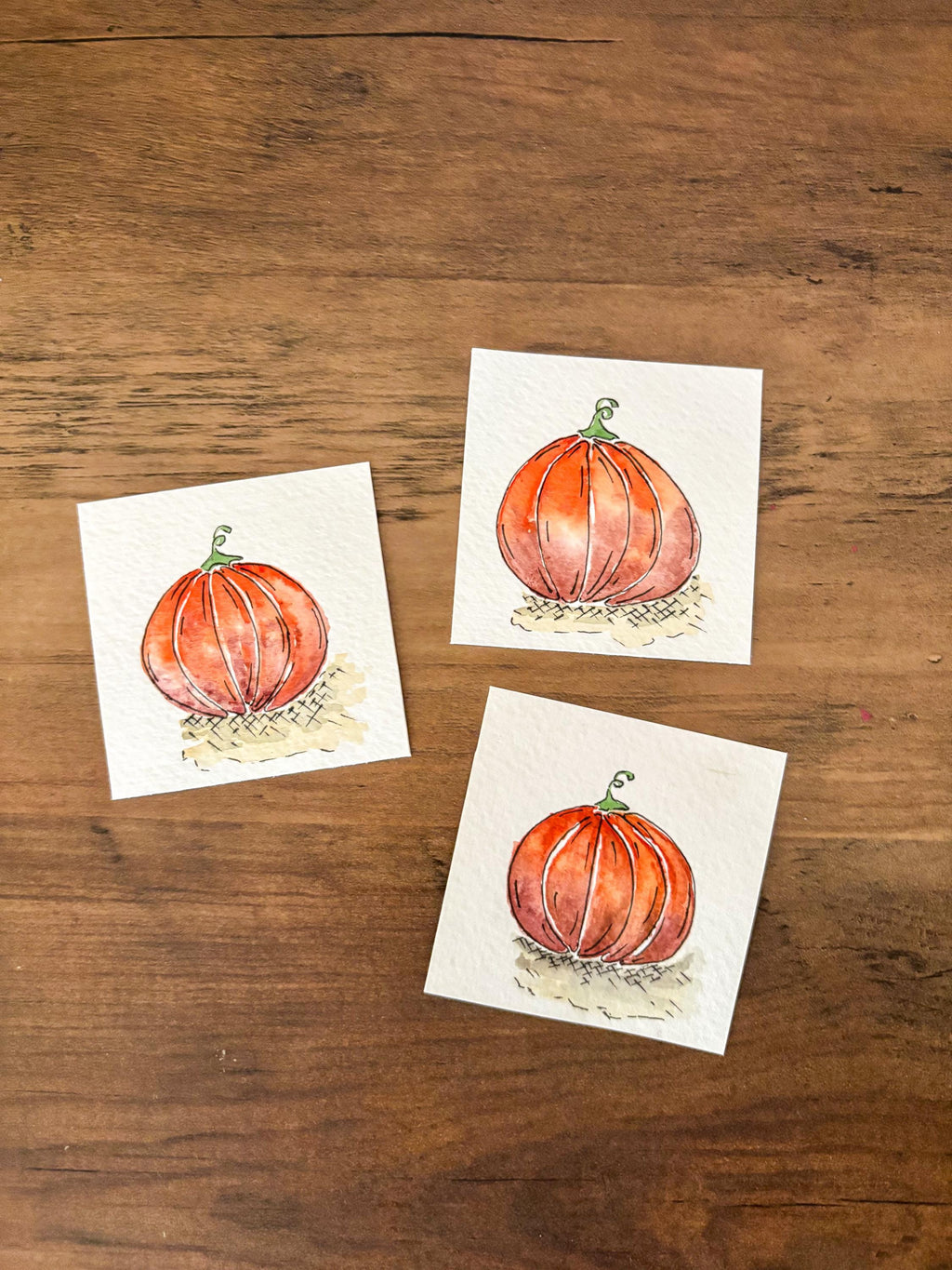 Miniature Watercolor Pumpkin Painting with Easel: Fall Decor