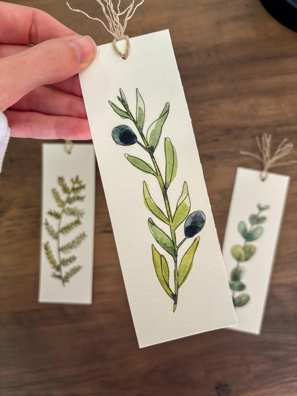 Hand-Painted Olive Leaf Watercolor Bookmark with Tassel