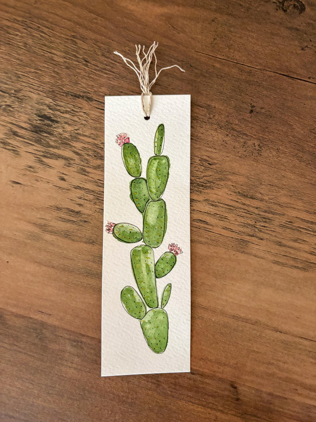 Hand-Painted Cactus Bloom Watercolor Bookmark with Tassel