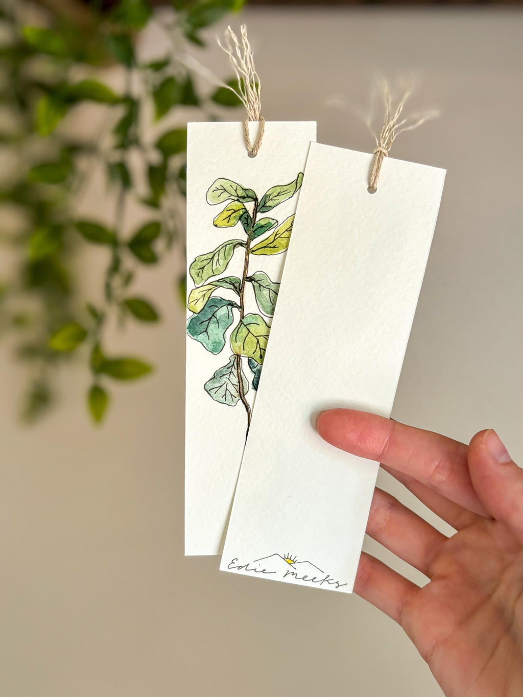 Hand-Painted Fiddle Leaf Watercolor Bookmark with Tassel