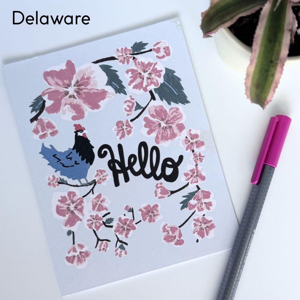 Delaware Blank Cards — Peach Blossom & Blue Hen (5 Pack)