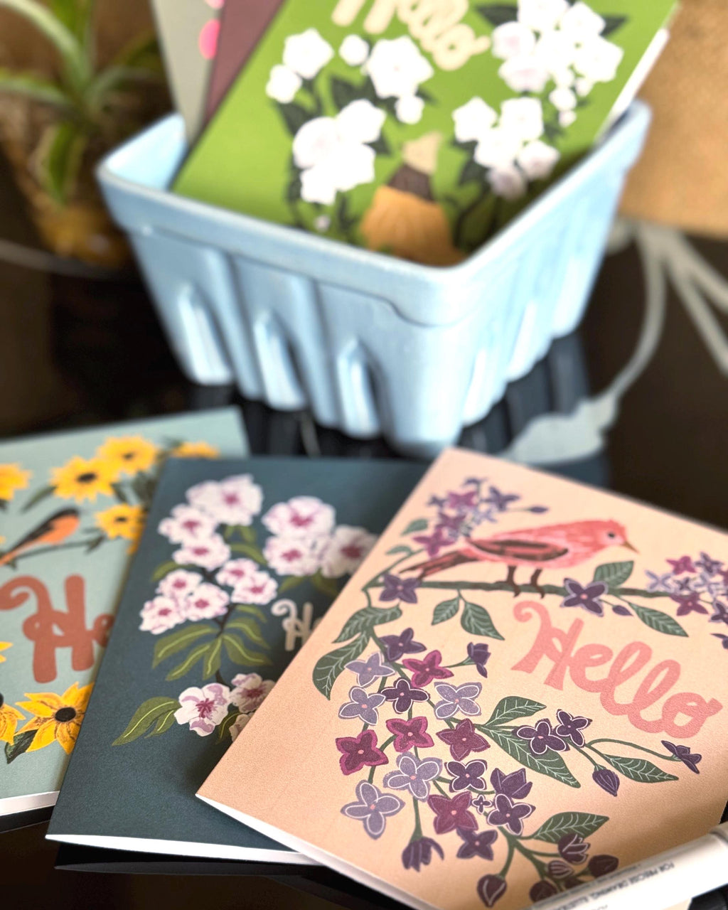 New Hampshire State Flower & Bird Greeting Card — Whimsical · Lilac & Purple Finch