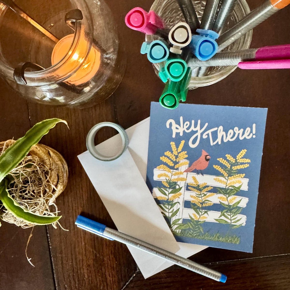 Kentucky State Flower & Bird Greeting Card — Cottage Core · Goldenrod & Northern Cardinal