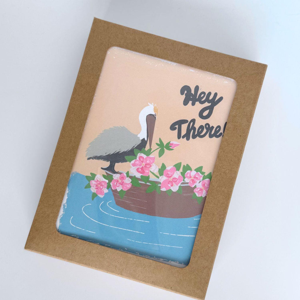 Louisiana State Flower & Bird Greeting Card — Seaside Cottage · Magnolia Blossom & Brown Pelican