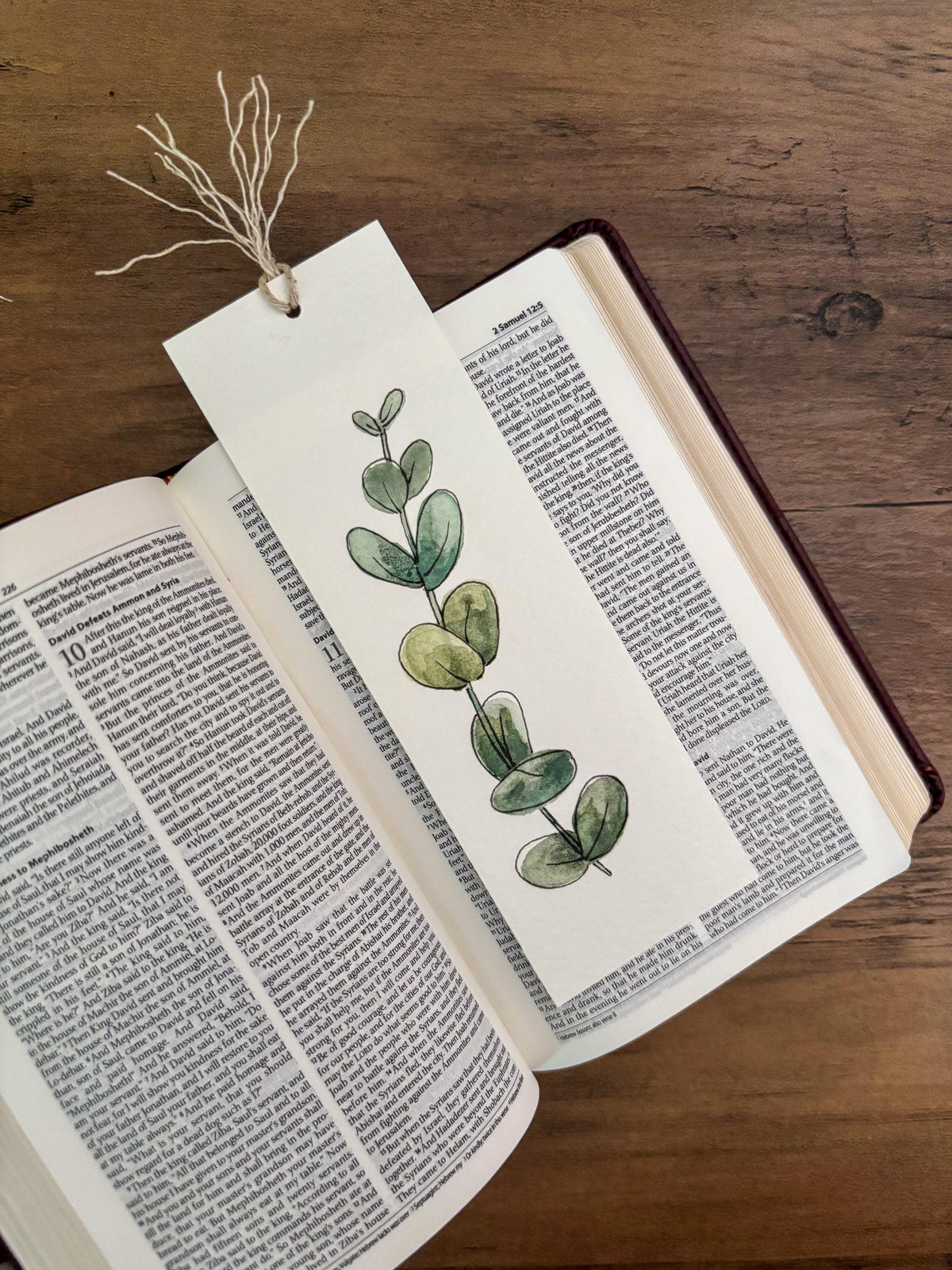 Hand-Painted Eucalyptus Watercolor Bookmark with Tassel