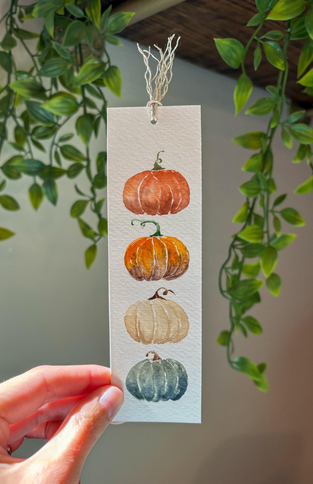 Hand-Painted Fall Pumpkins Watercolor Bookmark with Tassel
