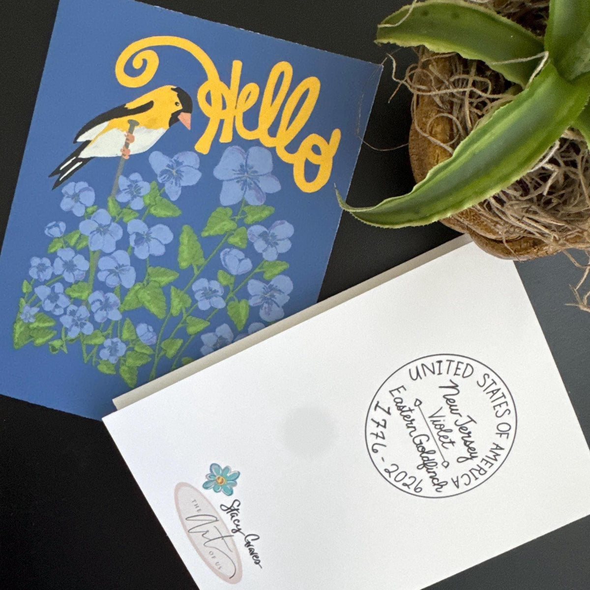 New Jersey Violet and Goldfinch Blank Greeting Cards