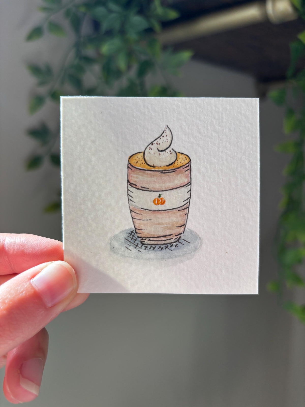 Miniature Watercolor Pumpkin Spice Latte Painting with Easel