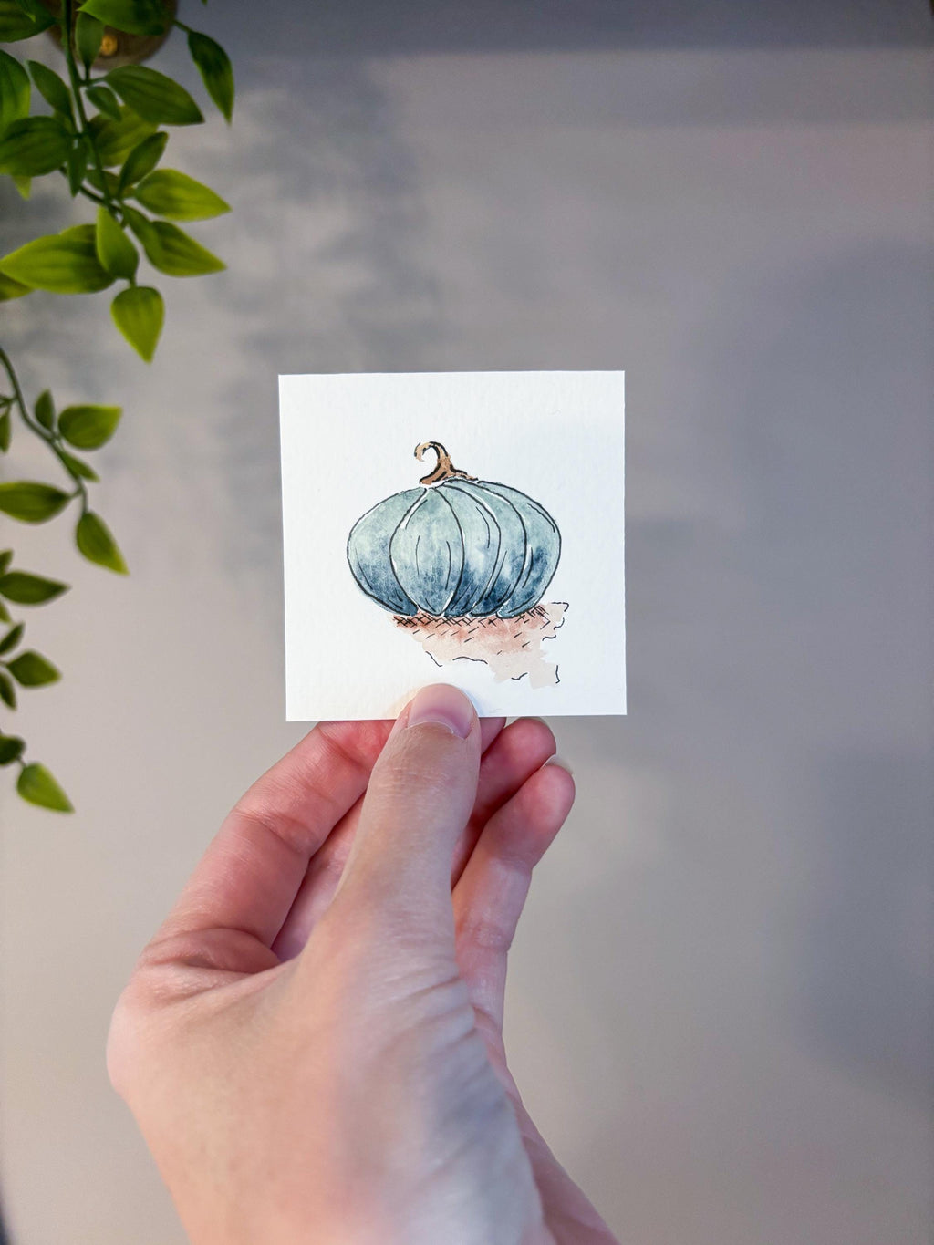 Miniature Watercolor Pumpkin Painting with Easel — Fall Decor