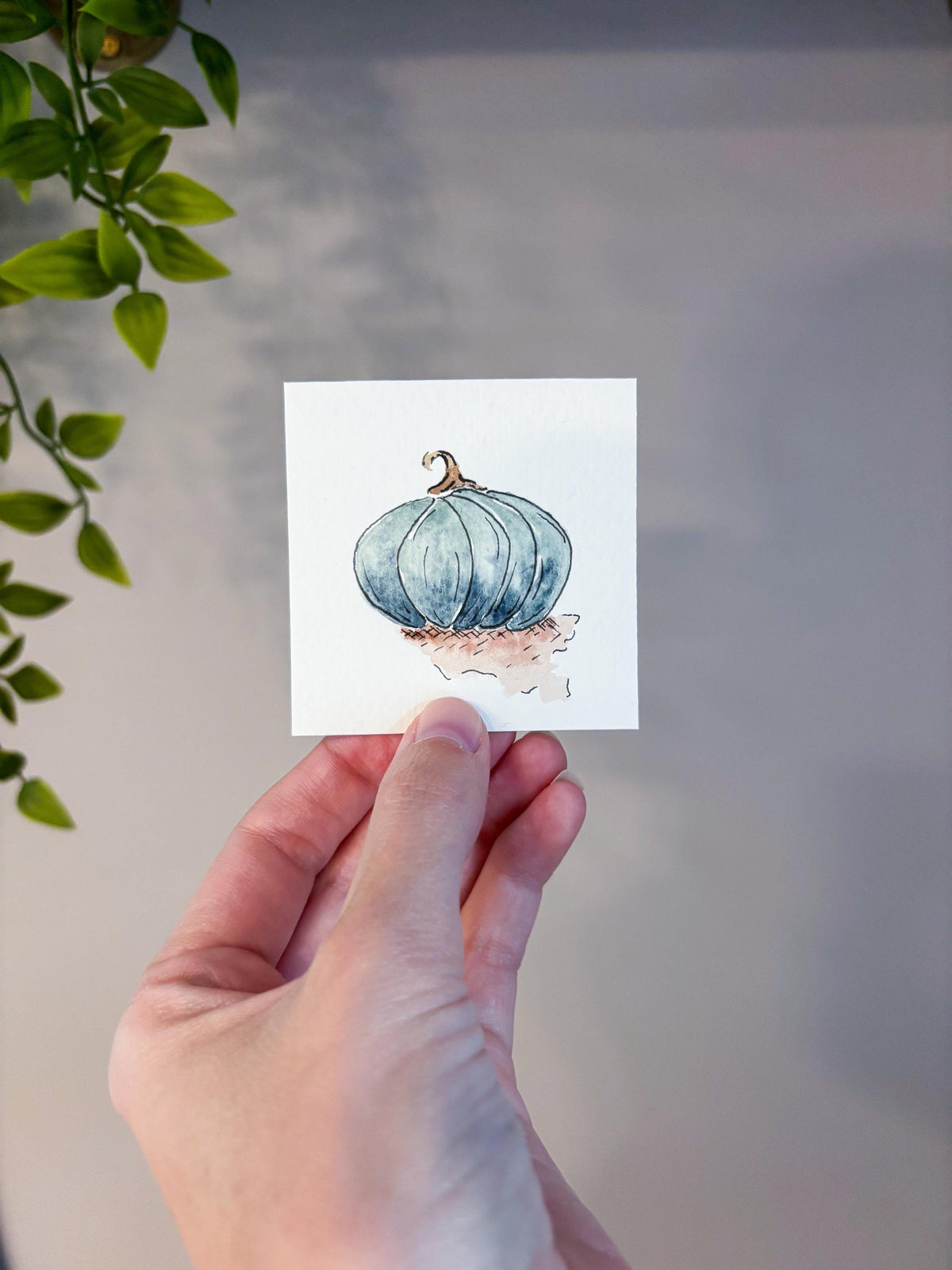 Miniature Watercolor Pumpkin Painting with Easel — Fall Decor