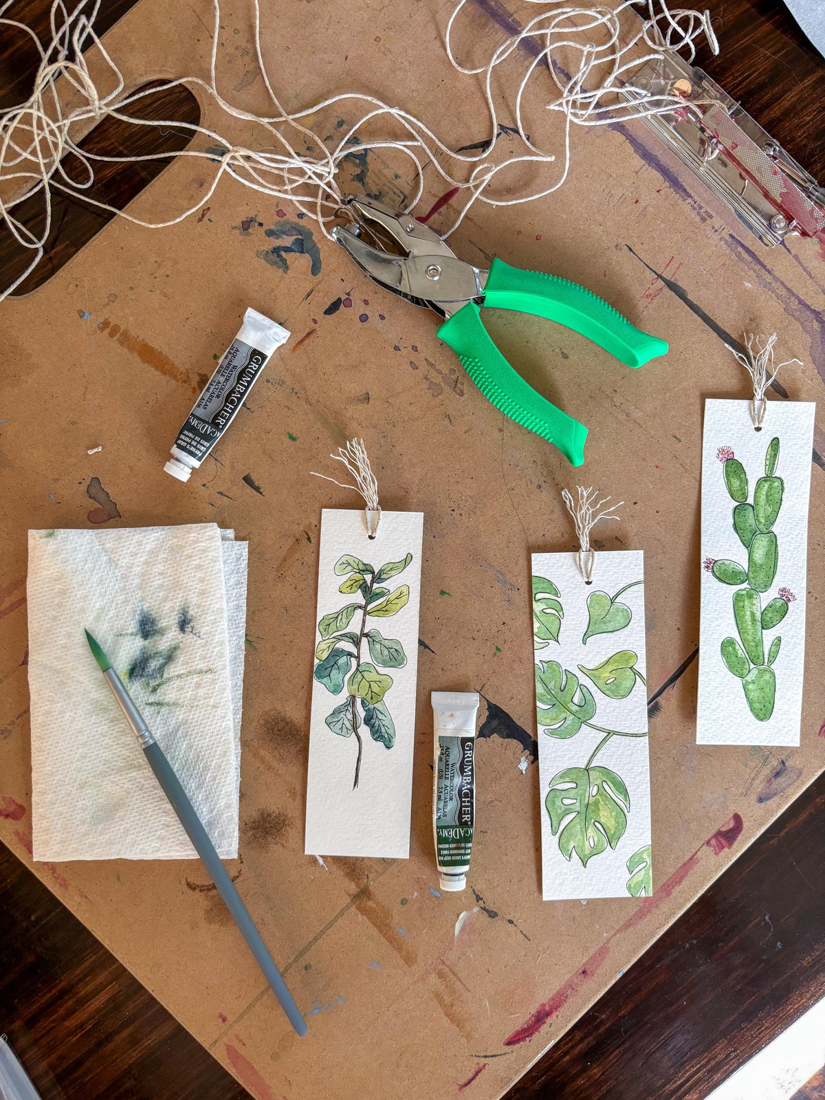 Hand-Painted Fiddle Leaf Watercolor Bookmark with Tassel