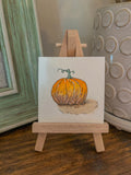 Miniature Watercolor Pumpkin Painting with Easel — Fall Decor
