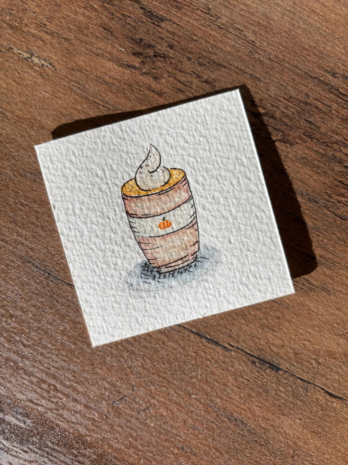 Miniature Watercolor Pumpkin Spice Latte Painting with Easel