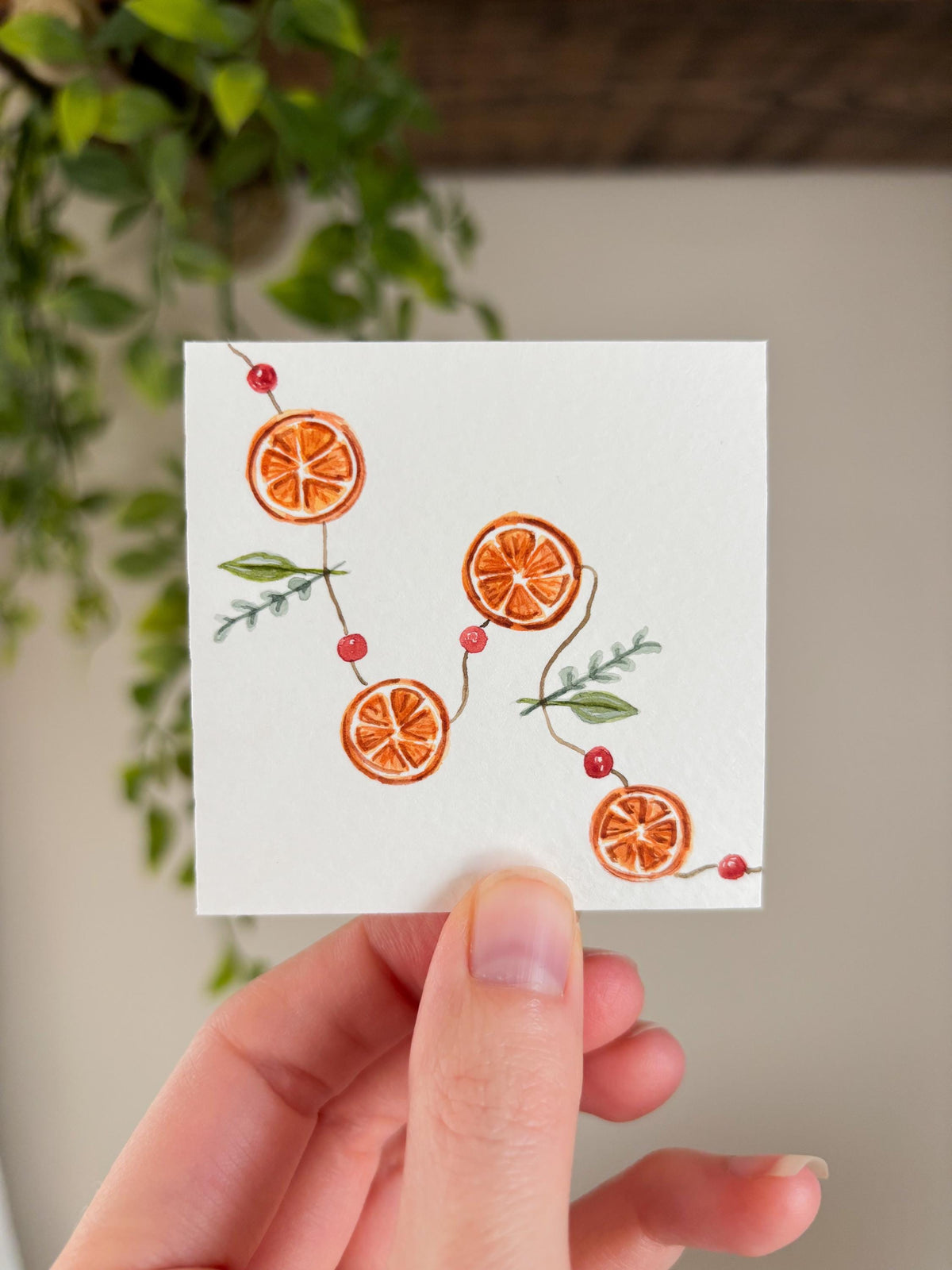 Miniature Watercolor Orange Garland Painting with Easel