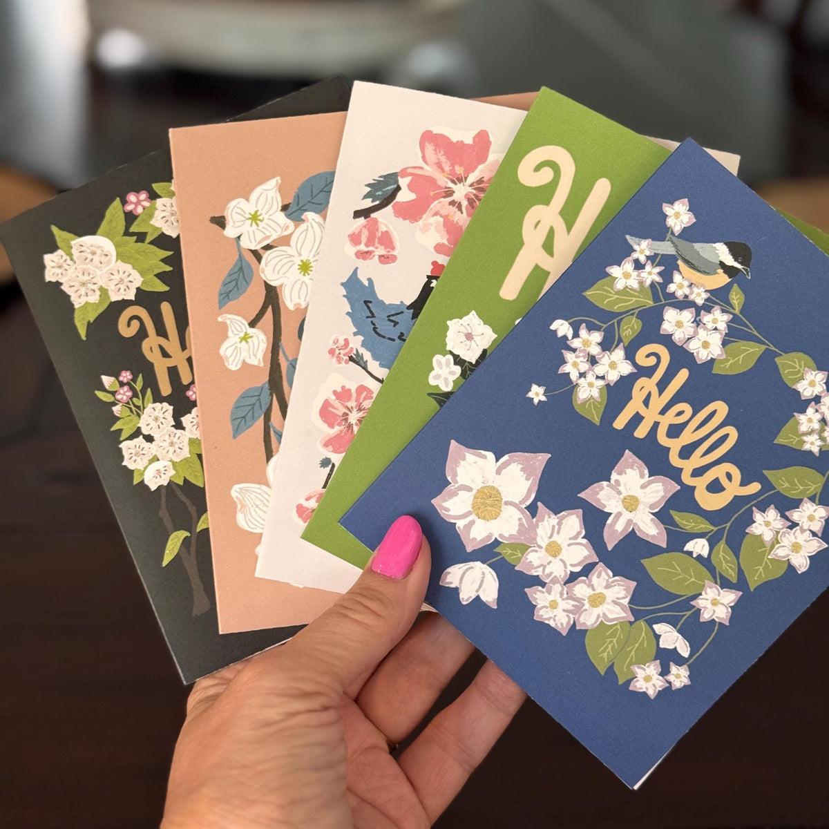 Massachusetts State Flower & Bird Greeting Card — Grandma Cottage · Mayflower & Black-Capped Chickadee