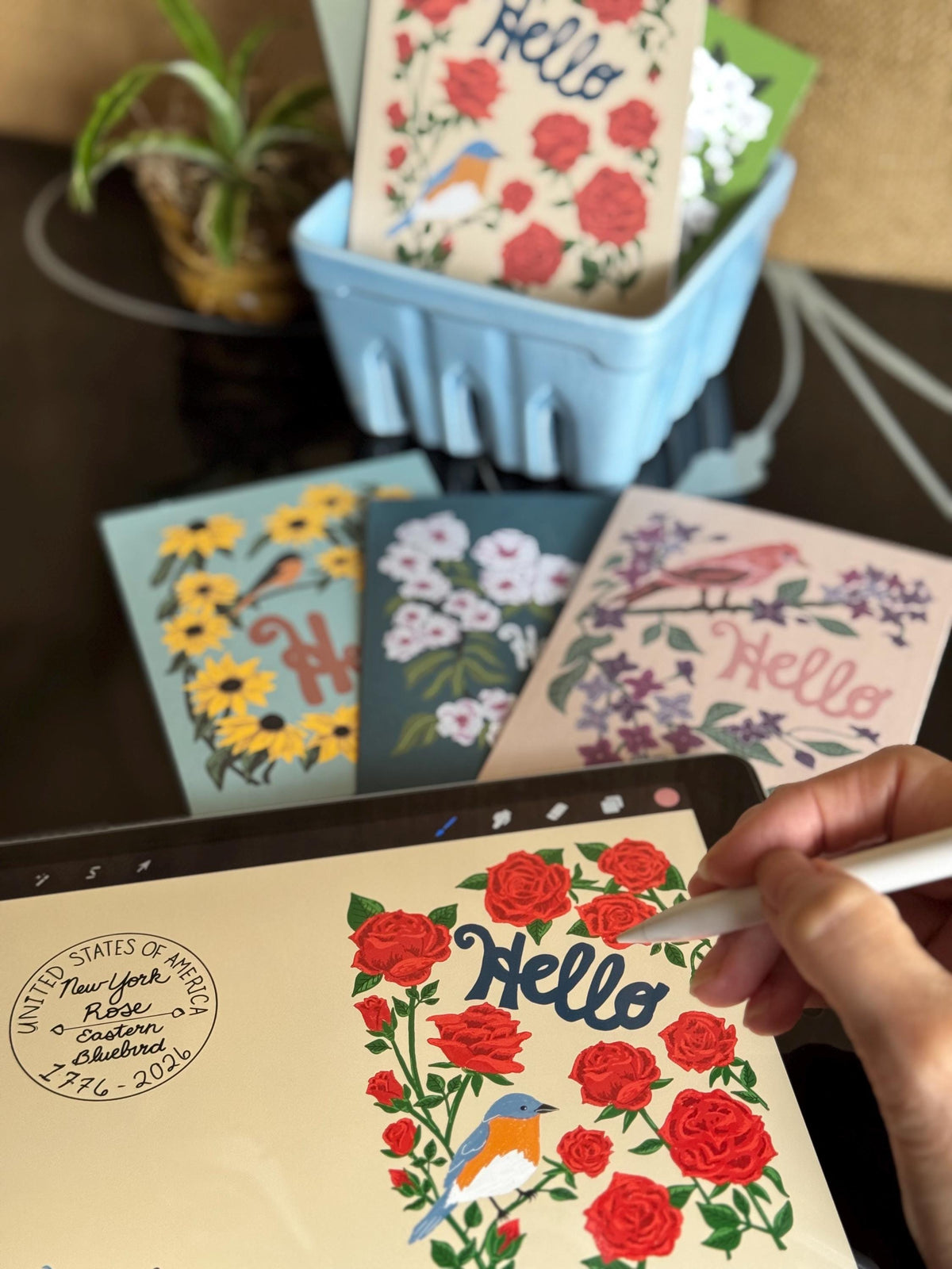 New York State Flower & Bird Greeting Card — Classic · Rose & Eastern Bluebird