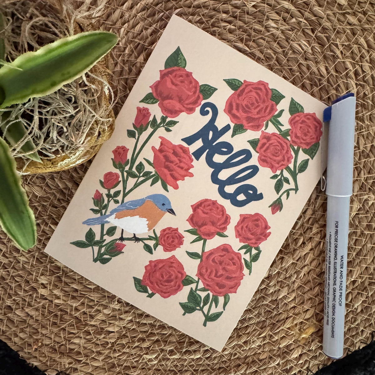 New York State Flower & Bird Greeting Card — Classic · Rose & Eastern Bluebird