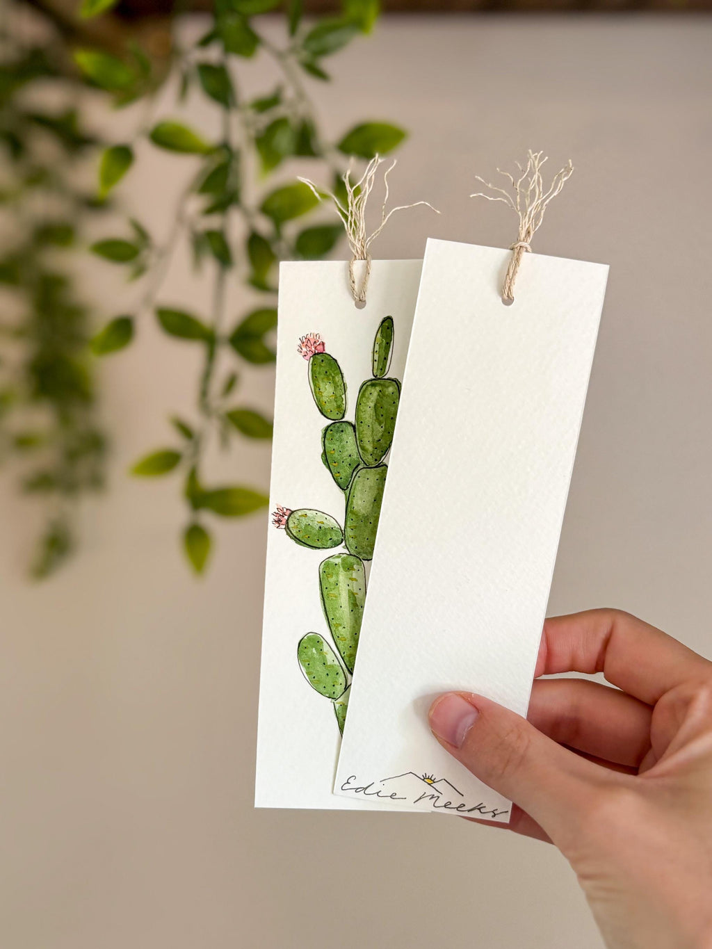 Hand-Painted Cactus Bloom Watercolor Bookmark with Tassel