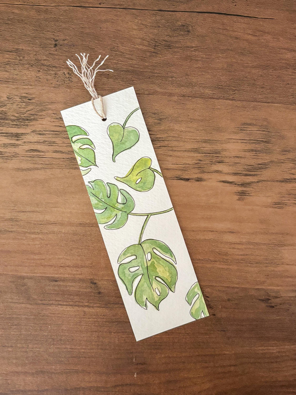 Hand-Painted Monstera Watercolor Bookmark with Tassel