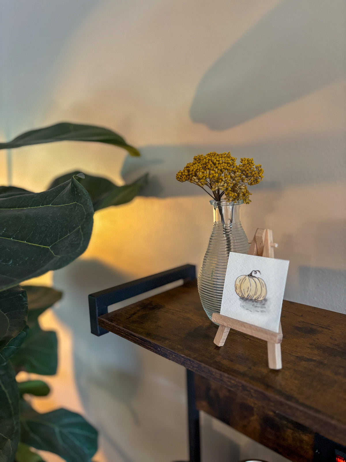 Miniature Watercolor Pumpkin Painting with Easel — Fall Decor