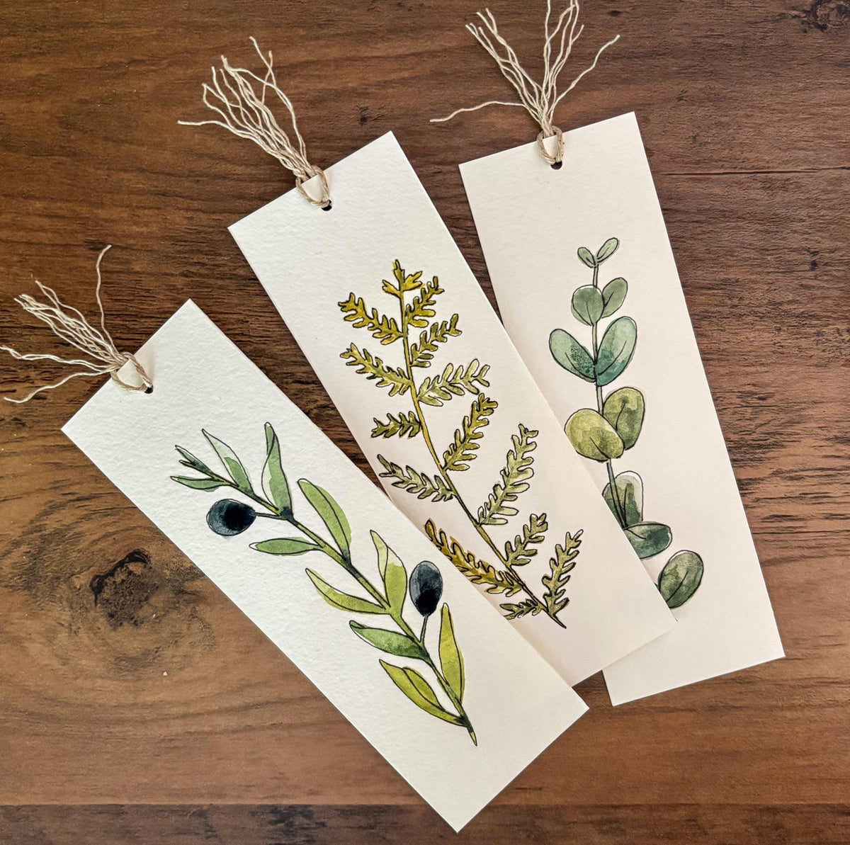 Hand-Painted Botanical Watercolor Bookmarks — Set of 3