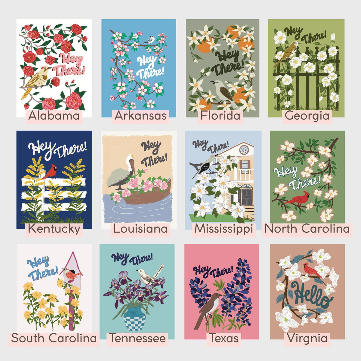 Southeast States Flower & Bird Card Collection — 12-Card Set