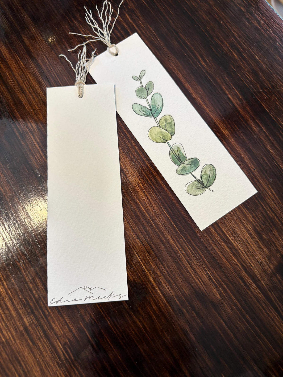 Hand-Painted Eucalyptus Watercolor Bookmark with Tassel