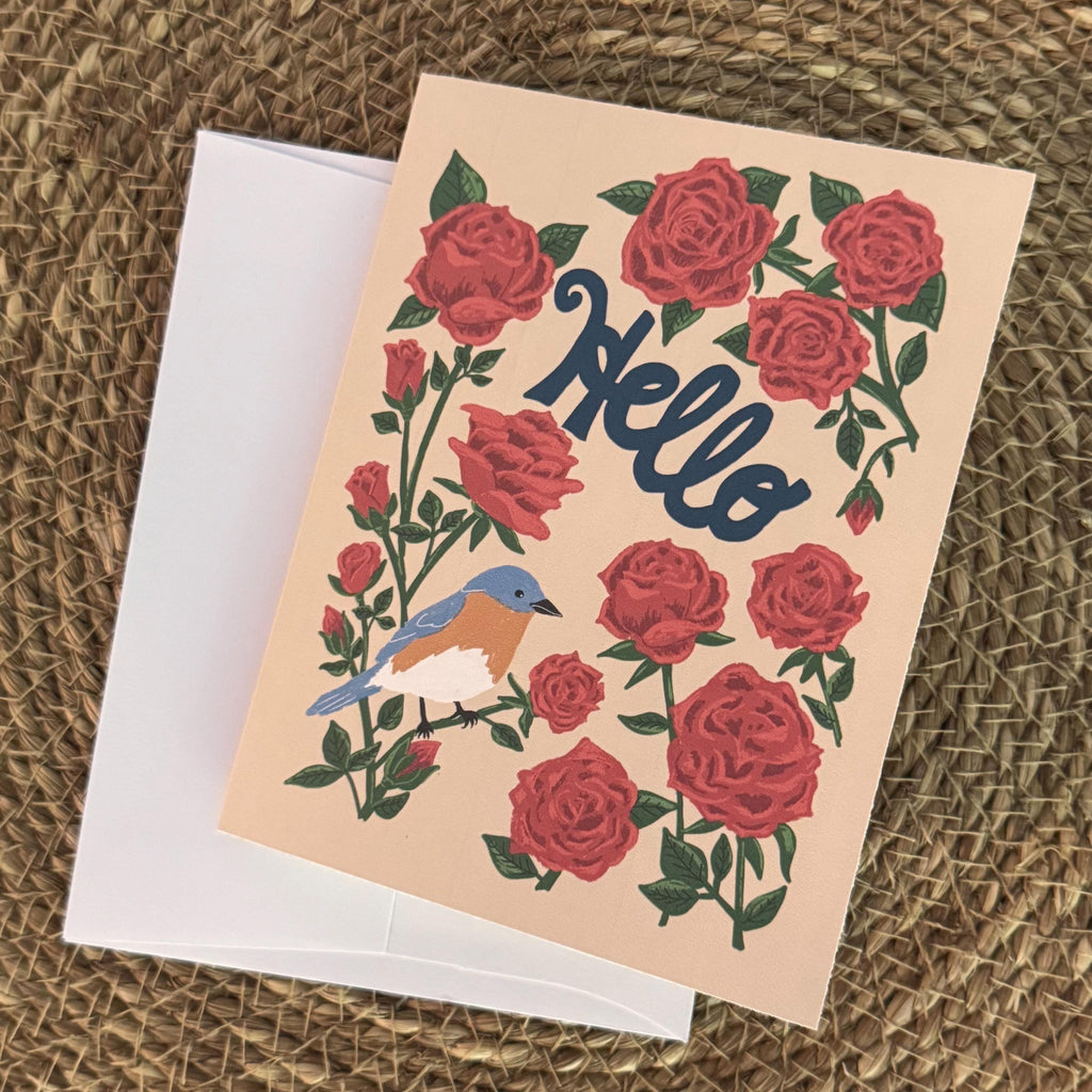New York State Flower & Bird Greeting Card — Classic · Rose & Eastern Bluebird