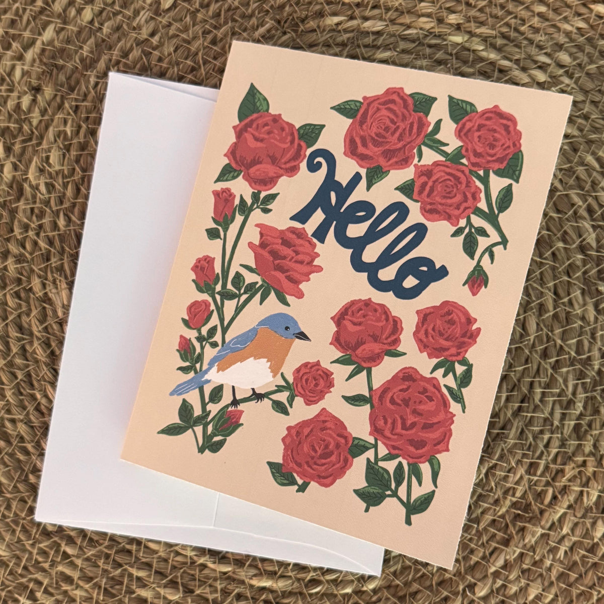 New York State Flower & Bird Greeting Card — Classic · Rose & Eastern Bluebird