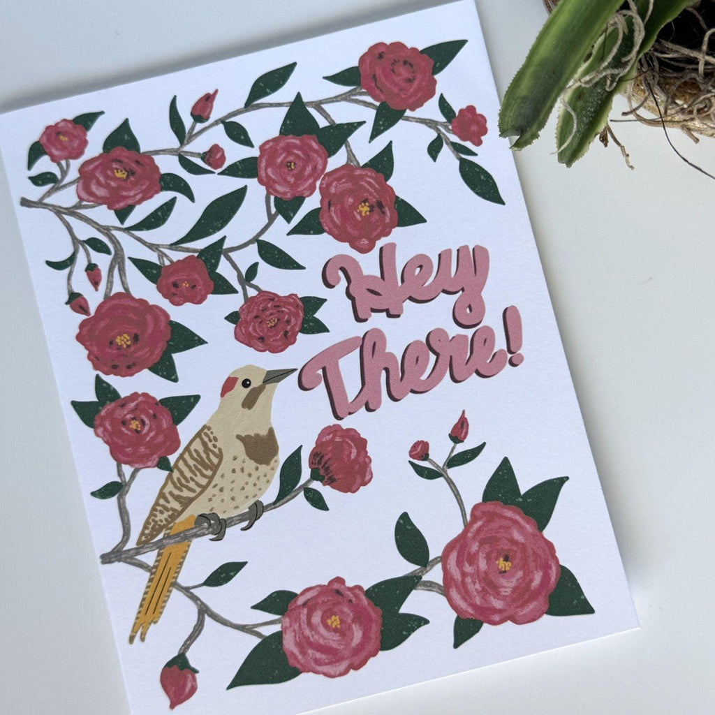 Alabama State Flower & Bird Greeting Card — Cozy Cottage · Camellia & Yellowhammer