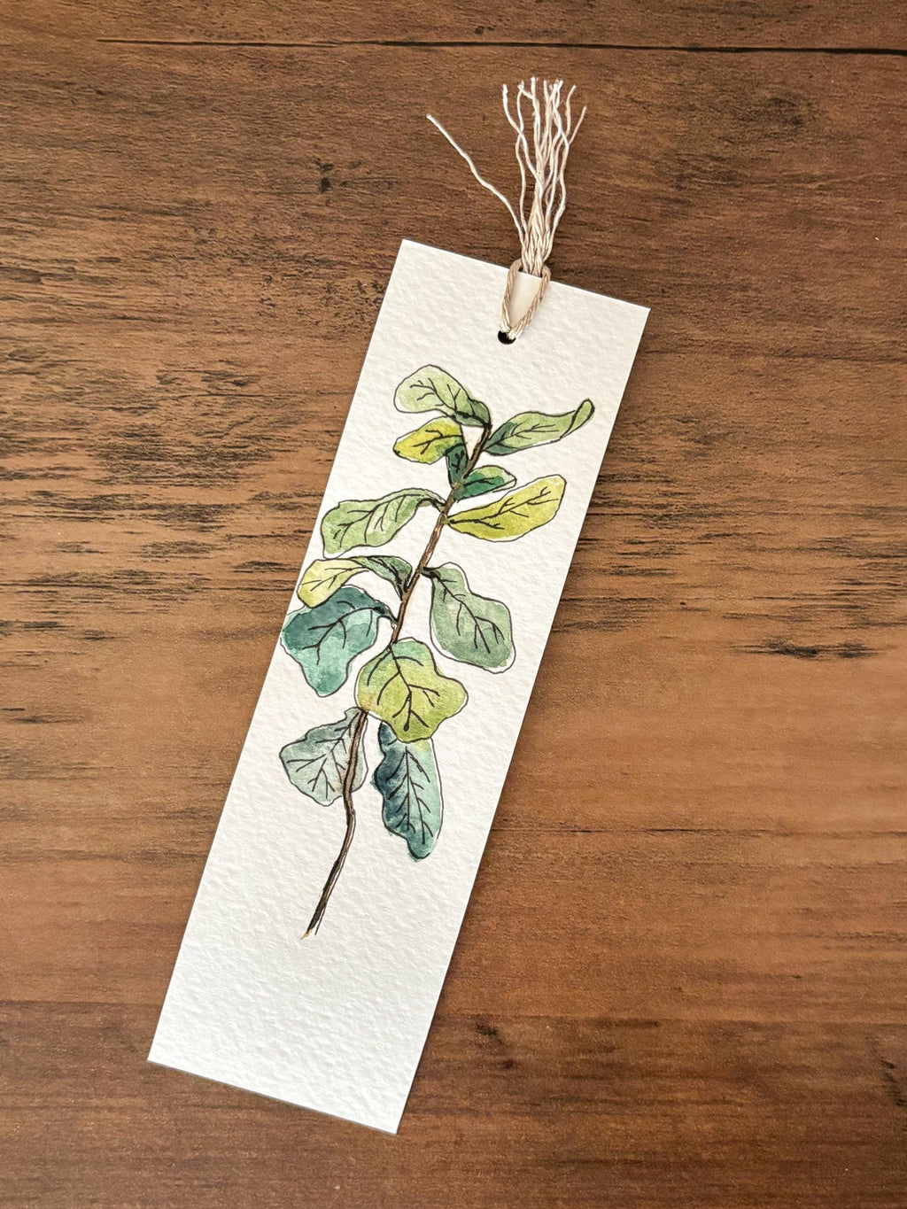 Hand-Painted Fiddle Leaf Watercolor Bookmark with Tassel