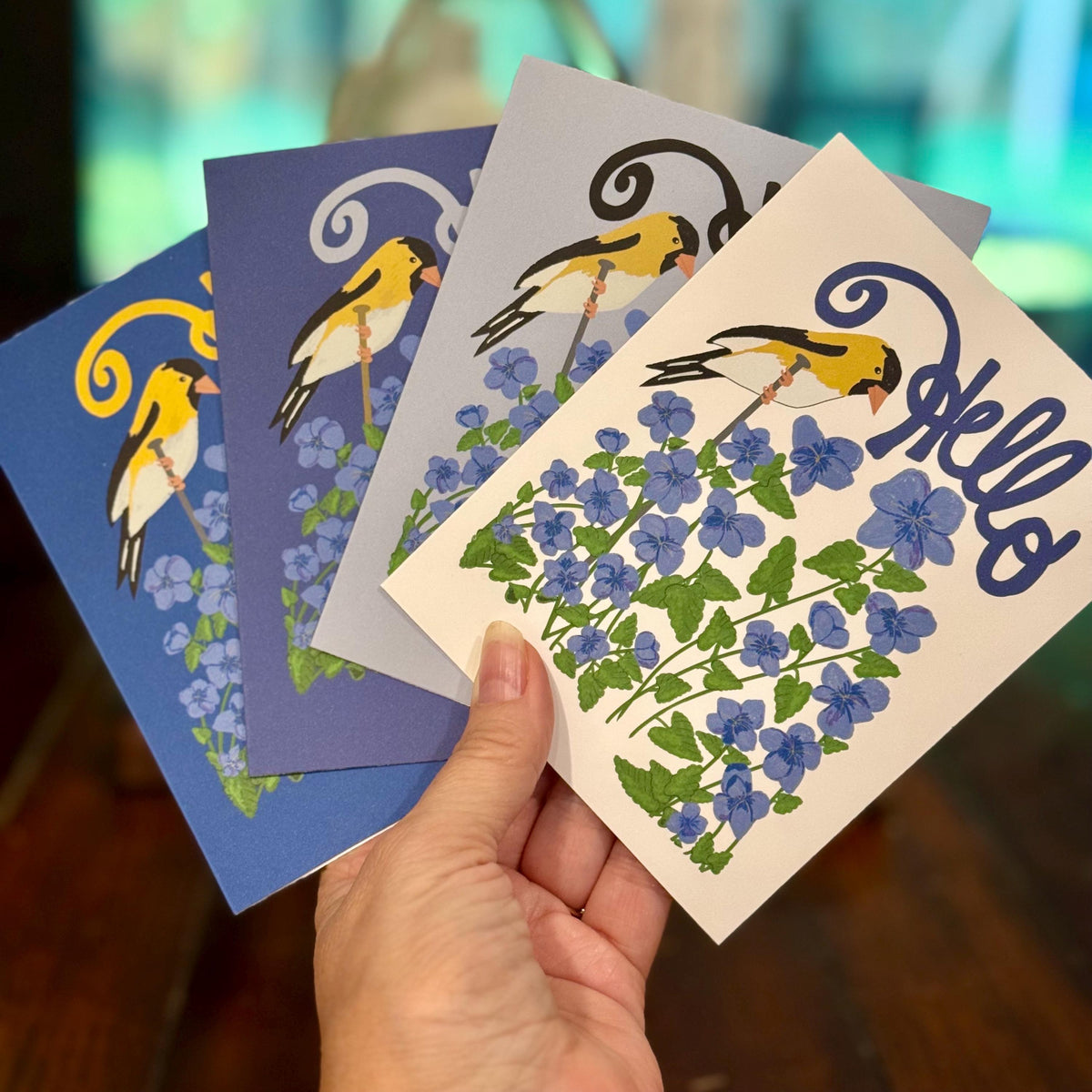 New Jersey Violet and Goldfinch Blank Greeting Cards