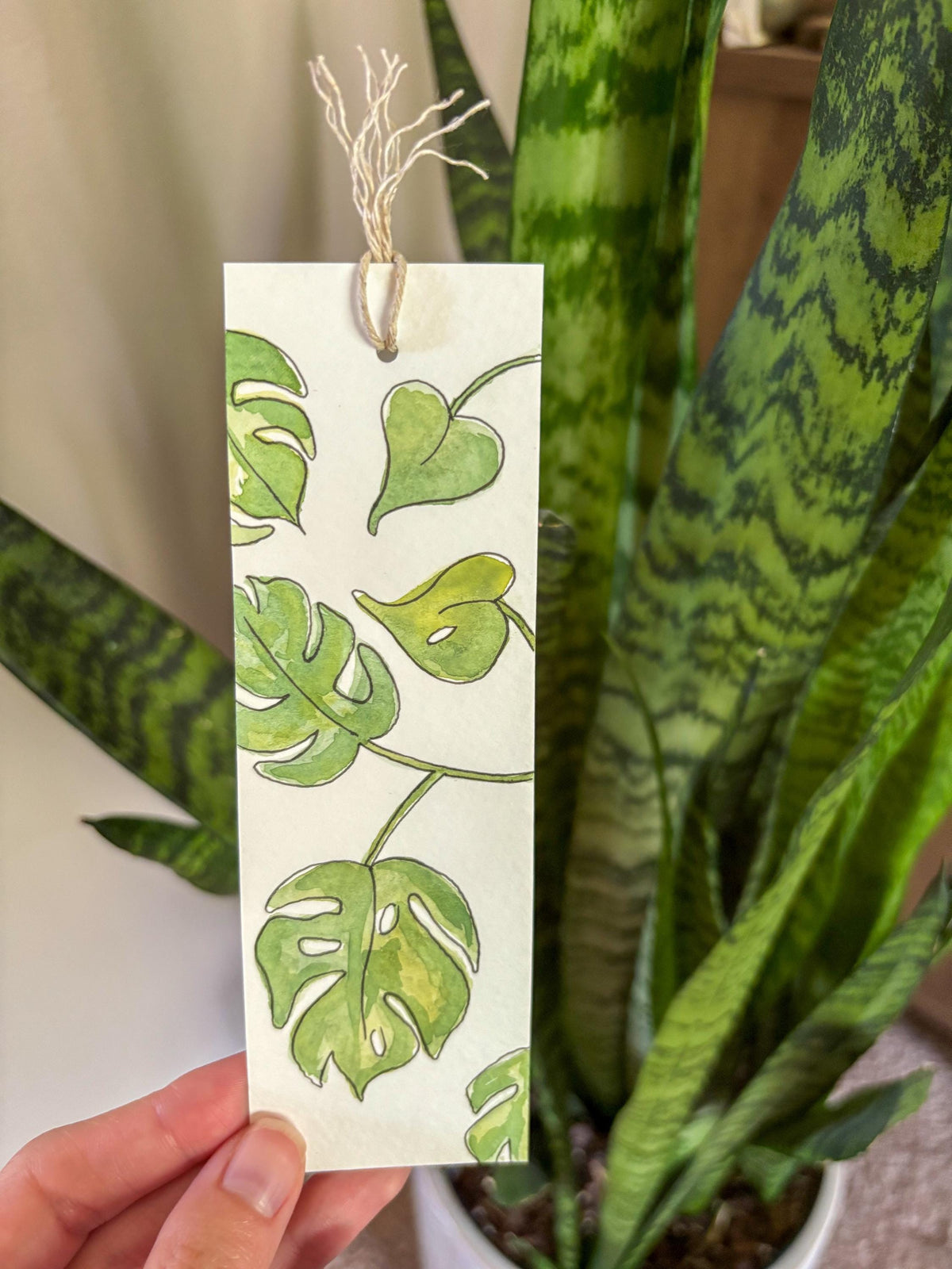 Hand-Painted Monstera Watercolor Bookmark with Tassel