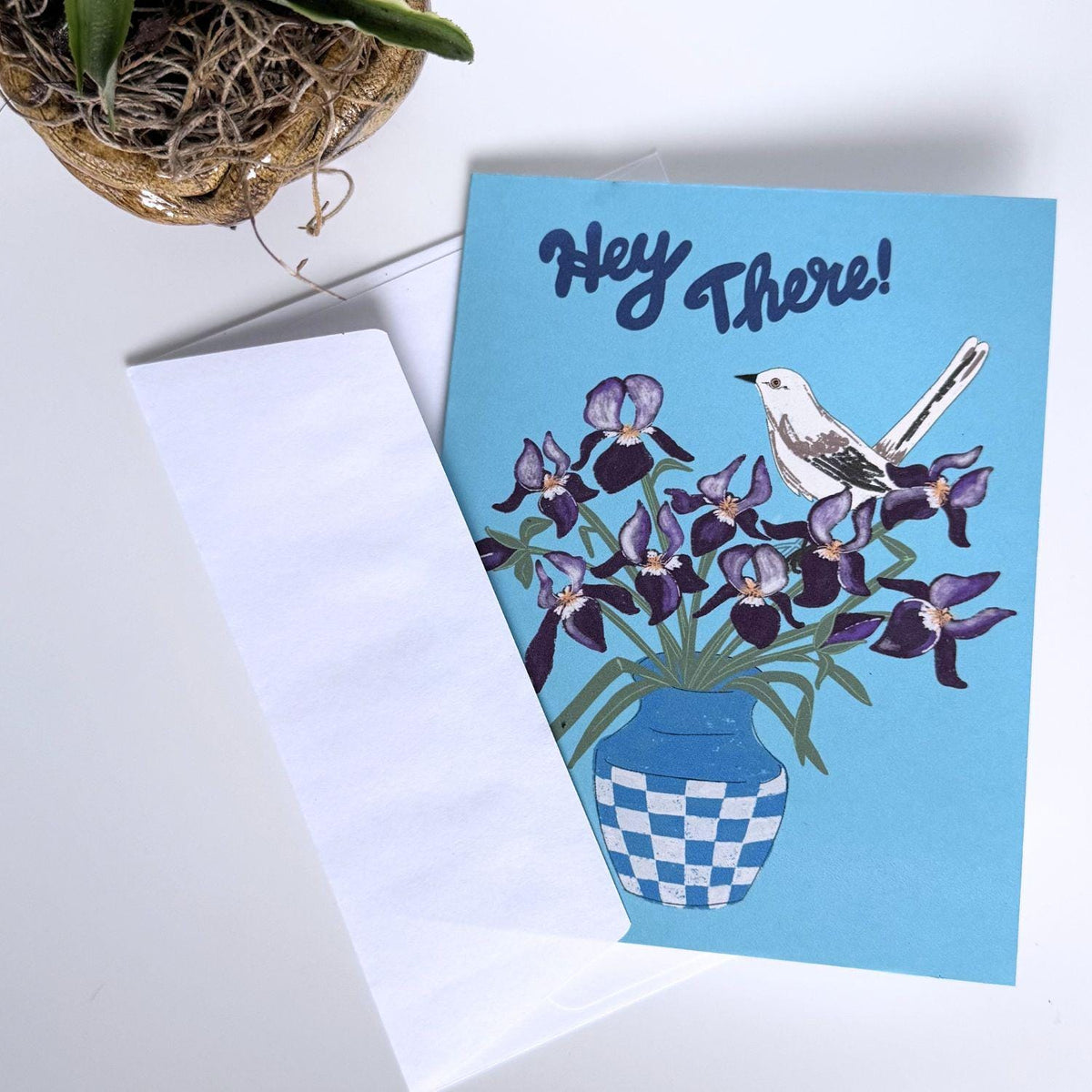 Tennessee State Flower & Bird Greeting Card — Folk Art · Iris & Mockingbird