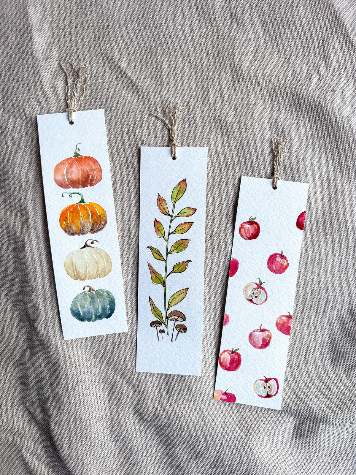 Hand-Painted Apple Watercolor Bookmark with Tassel