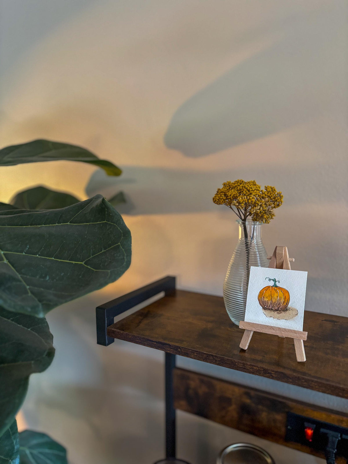 Miniature Watercolor Pumpkin Painting with Easel — Fall Decor