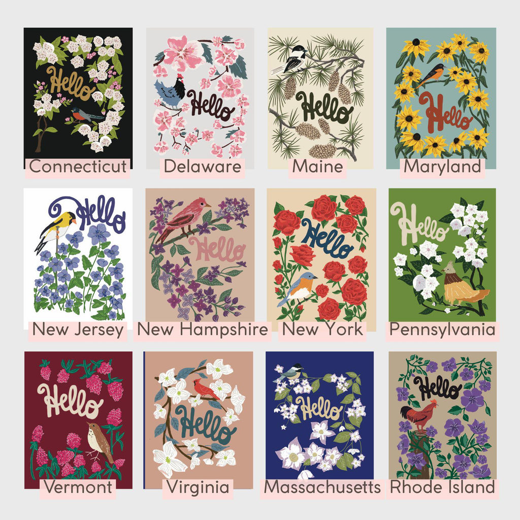 Northeast States Flower & Bird Card Collection — 12-Card Set