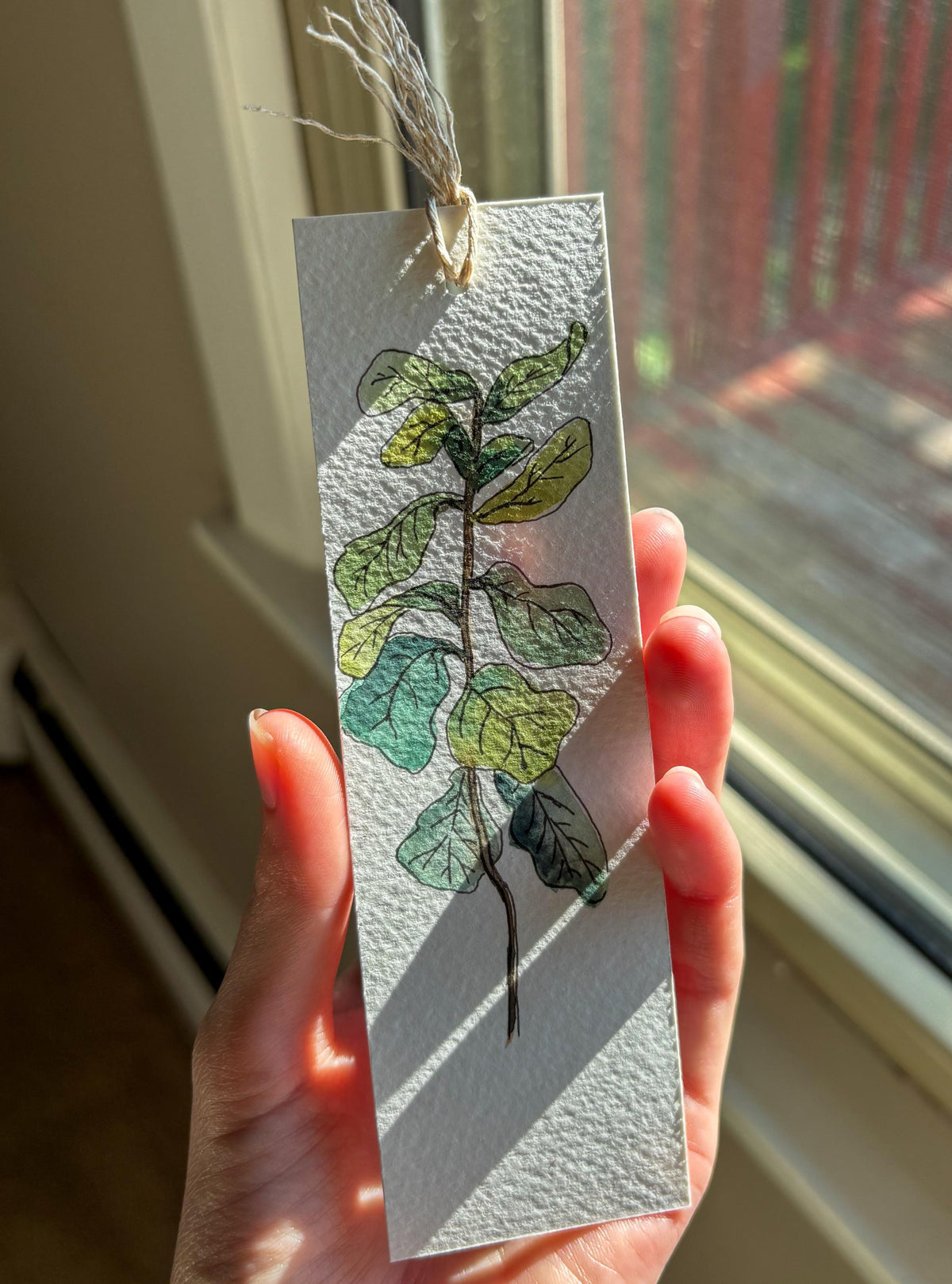 Hand-Painted Fiddle Leaf Watercolor Bookmark with Tassel
