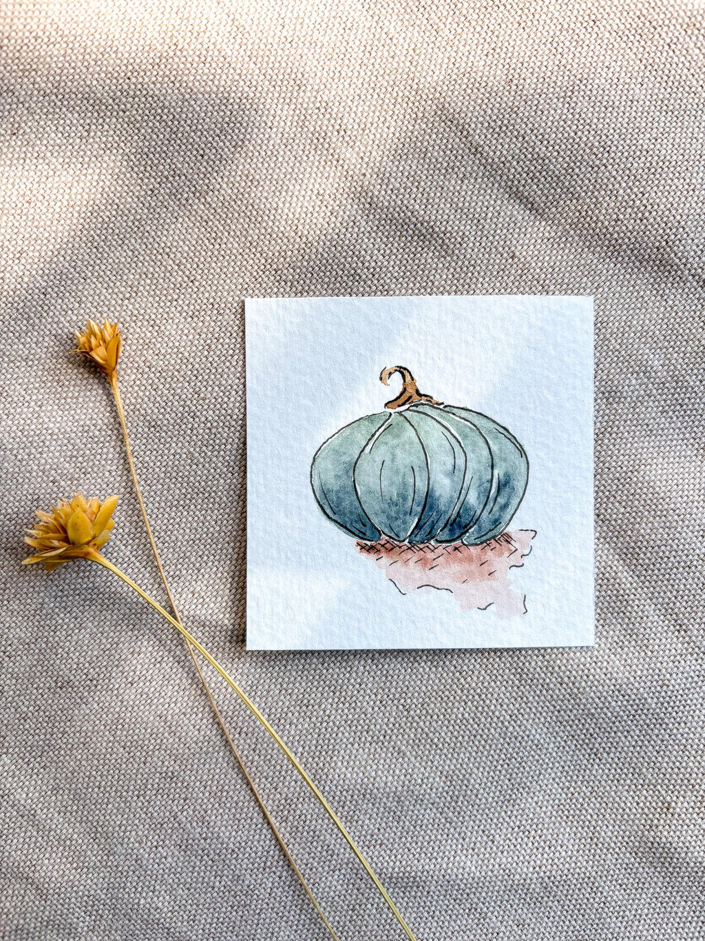 Miniature Watercolor Pumpkin Painting with Easel: Fall Decor