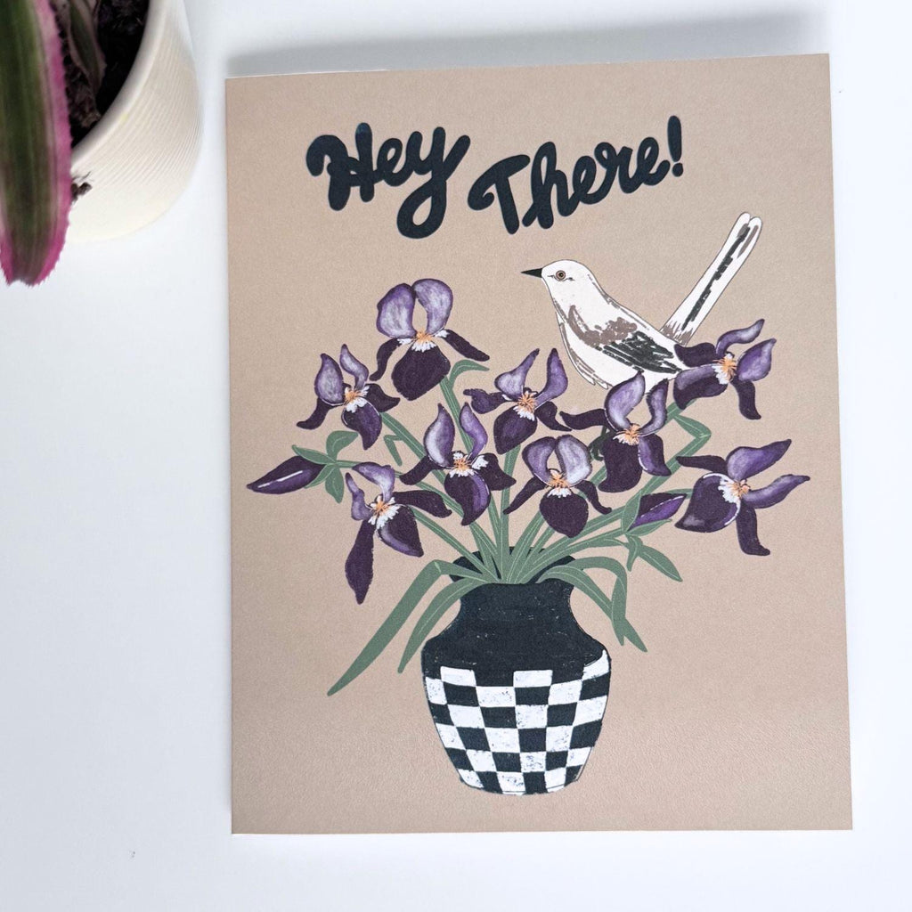 Tennessee State Flower & Bird Greeting Card — Folk Art · Iris & Mockingbird